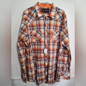 NWT Rock‎ Roll Cowboy Shirt Mens XL Orange Plaid Long Sleeve Button Up Western
